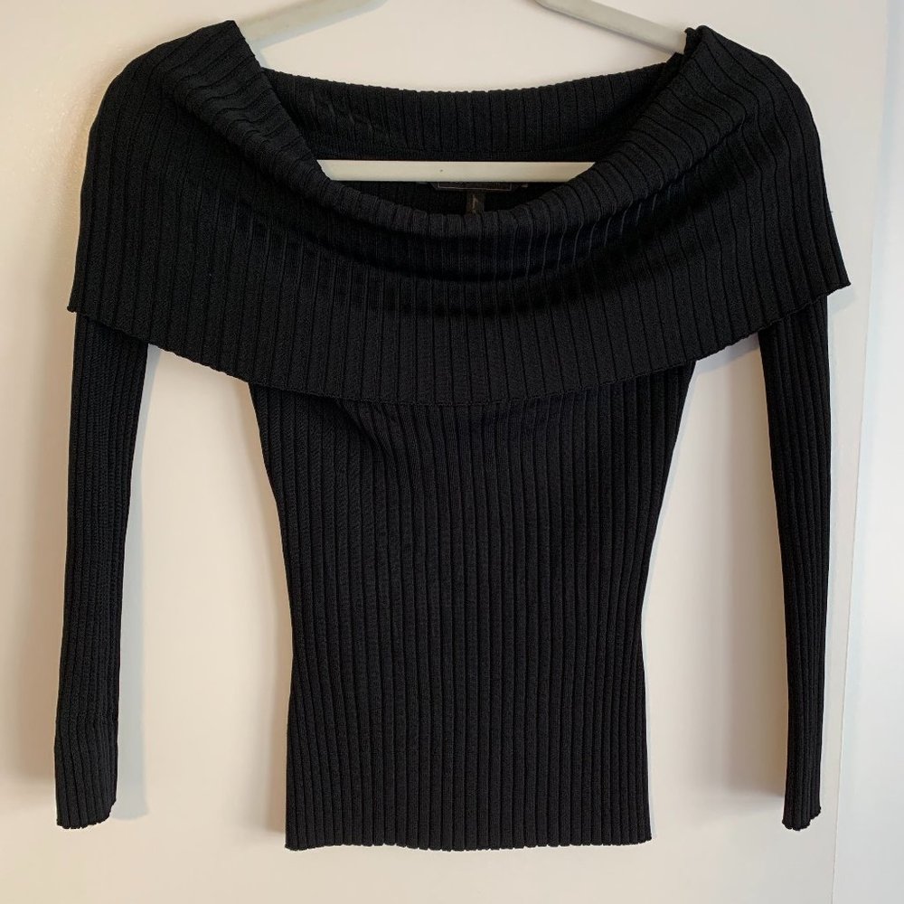 BCBG MazAzriaOff the Shoulder Black Longsleeve Top